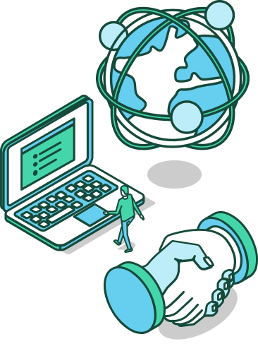 Icons showing Product Sourcing Experts, shaking hands, laptop and a floating earth