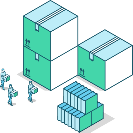 Graphic of warehouse workers and packages